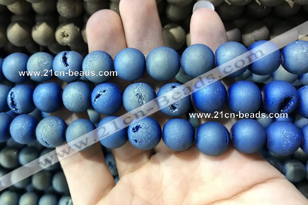 CAA1358 15.5 inches 14mm round matte plated druzy agate beads