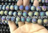 CAA1359 15.5 inches 14mm round matte plated druzy agate beads