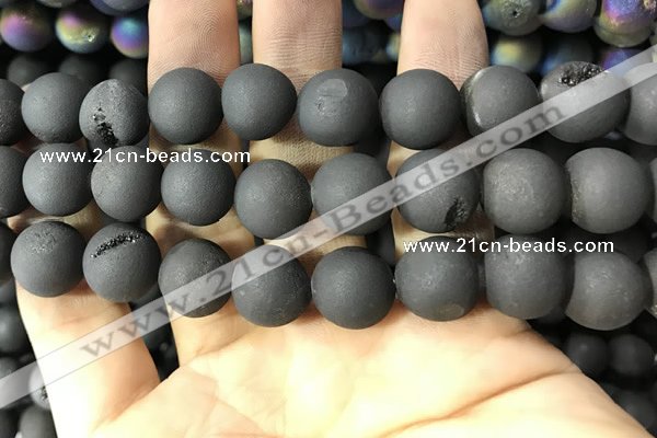 CAA1361 15.5 inches 14mm round matte plated druzy agate beads