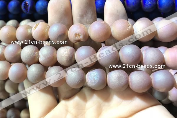 CAA1373 15.5 inches 16mm round matte plated druzy agate beads