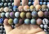 CAA1382 15.5 inches 16mm round matte plated druzy agate beads