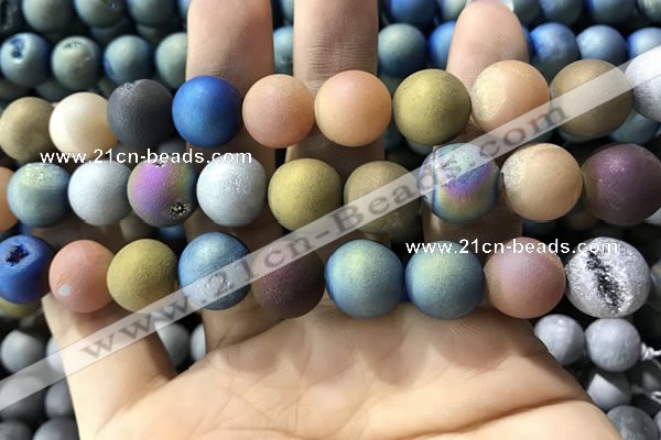 CAA1382 15.5 inches 16mm round matte plated druzy agate beads