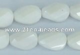 CAA14 15.5 inches 13*18mm faceted & twisted oval white agate beads