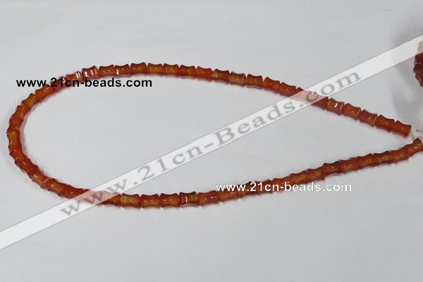 CAA142 15.5 inches 6*8mm bamboo shape red agate gemstone beads