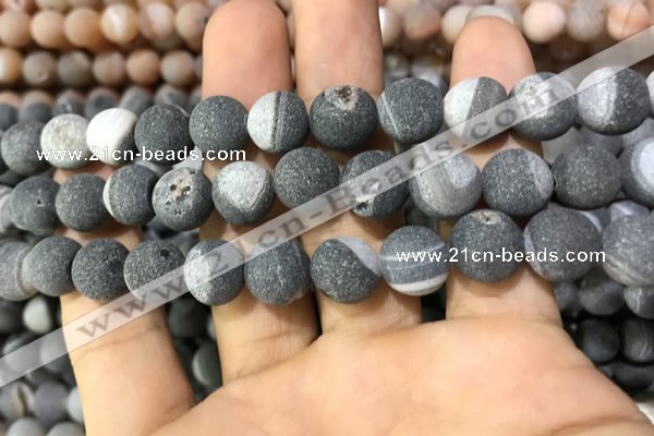 CAA1440 15.5 inches 12mm round matte druzy agate beads