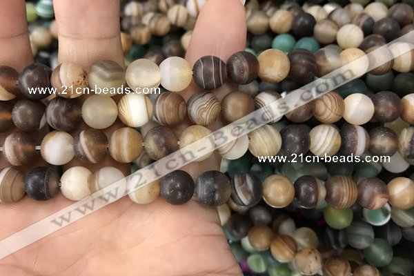 CAA1477 15.5 inches 10mm round matte banded agate beads wholesale