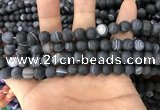 CAA1486 15.5 inches 8mm round matte banded agate beads wholesale