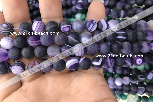 CAA1496 15.5 inches 8mm round matte banded agate beads wholesale