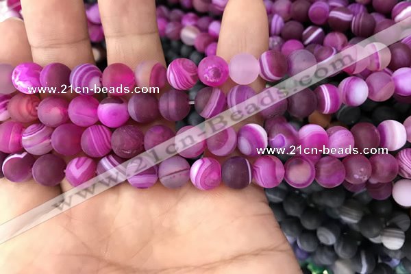 CAA1501 15.5 inches 8mm round matte banded agate beads wholesale