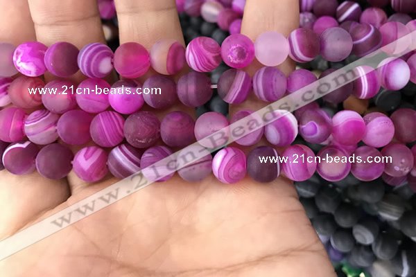 CAA1502 15.5 inches 10mm round matte banded agate beads wholesale