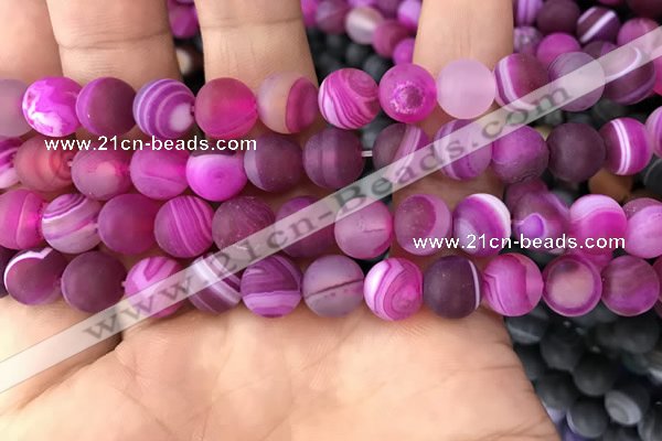 CAA1503 15.5 inches 12mm round matte banded agate beads wholesale