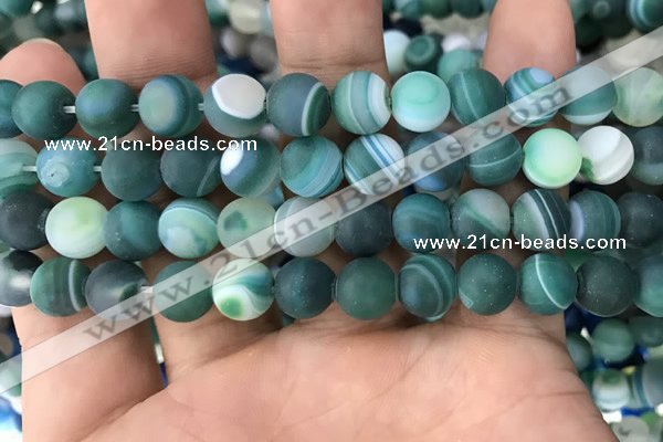 CAA1513 15.5 inches 12mm round matte banded agate beads wholesale