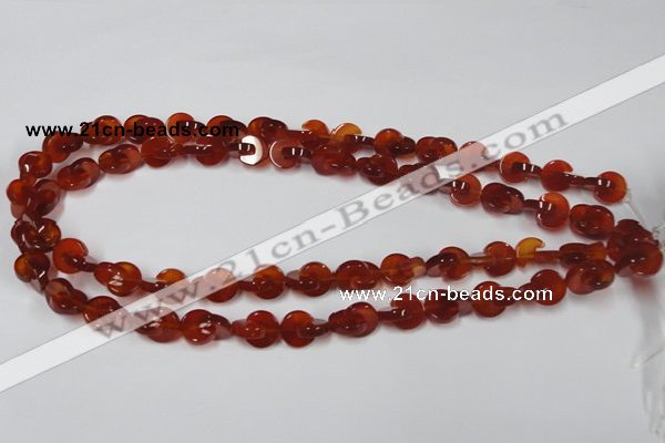 CAA153 15.5 inches 12*12mm curved moon red agate gemstone beads