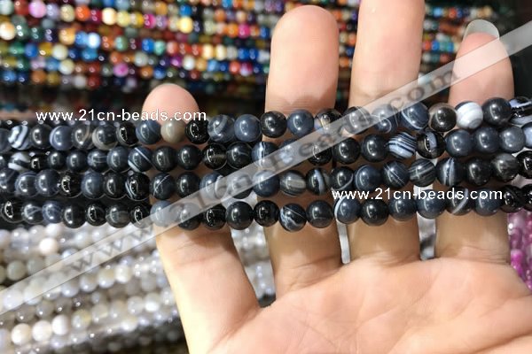 CAA1542 15.5 inches 4mm round banded agate beads wholesale