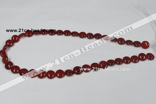 CAA156 15.5 inches 10mm flat round red agate gemstone beads