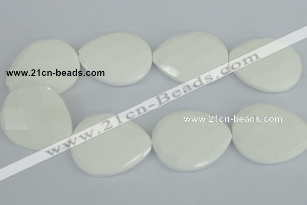 CAA16 15.5 inches 40*50mm faceted flat teardrop white agate beads