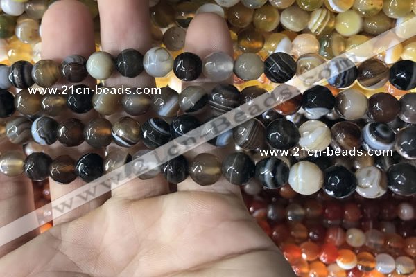 CAA1636 15.5 inches 8mm faceted round banded agate beads