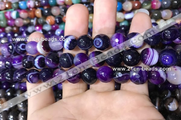 CAA1652 15.5 inches 10mm faceted round banded agate beads