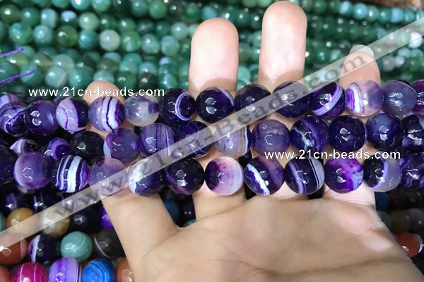 CAA1653 15.5 inches 12mm faceted round banded agate beads