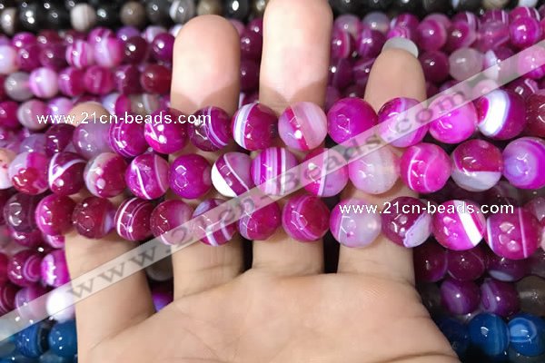 CAA1657 15.5 inches 10mm faceted round banded agate beads