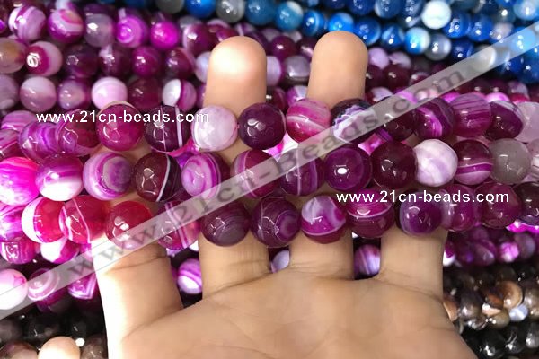 CAA1658 15.5 inches 12mm faceted round banded agate beads