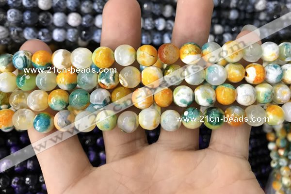 CAA1707 15 inches 8mm faceted round fire crackle agate beads