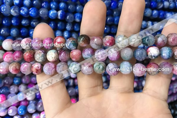 CAA1708 15 inches 8mm faceted round fire crackle agate beads