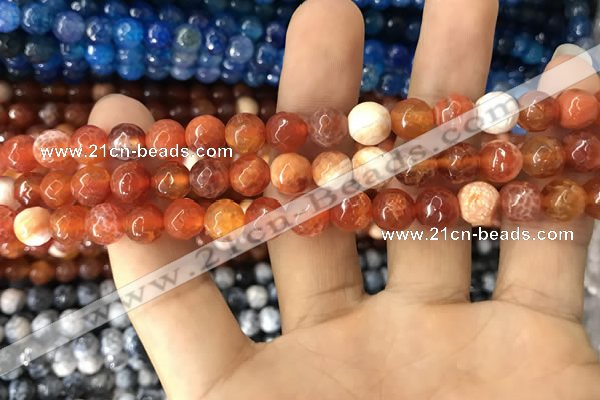 CAA1712 15 inches 8mm faceted round fire crackle agate beads