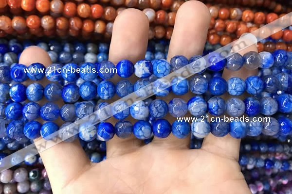 CAA1718 15 inches 8mm faceted round fire crackle agate beads