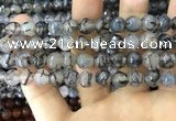 CAA1745 15 inches 12mm faceted round fire crackle agate beads