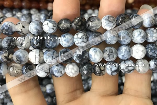 CAA1746 15 inches 12mm faceted round fire crackle agate beads