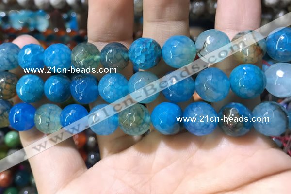 CAA1749 15 inches 12mm faceted round fire crackle agate beads