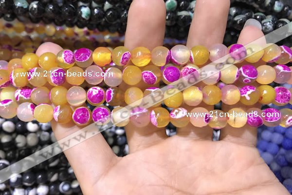 CAA1767 15 inches 8mm faceted round fire crackle agate beads