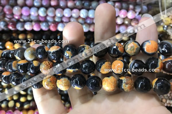 CAA1776 15 inches 10mm faceted round fire crackle agate beads