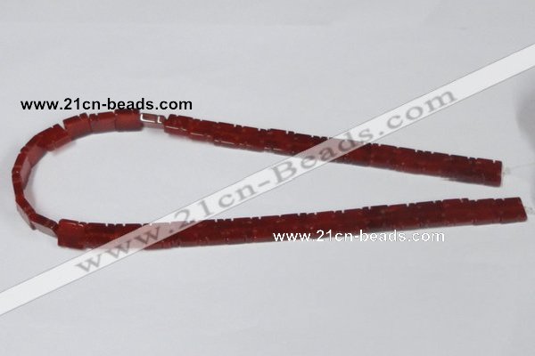 CAA178 15.5 inches 10*10mm carved square red agate gemstone beads