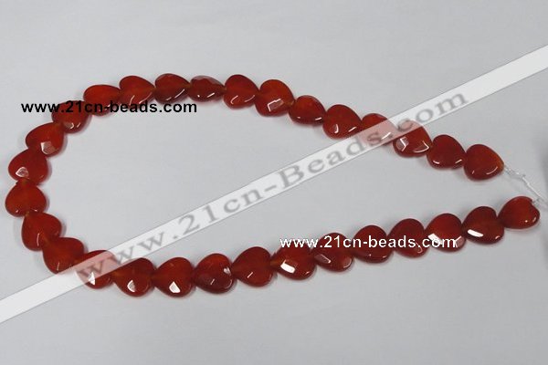 CAA180 15.5 inches 14*14mm faceted heart red agate gemstone beads