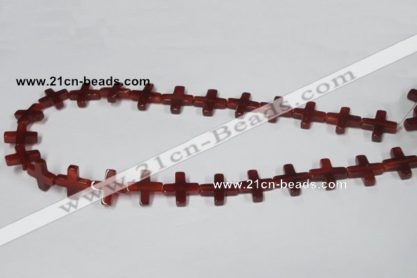 CAA182 15.5 inches 16*16mm cross red agate gemstone beads