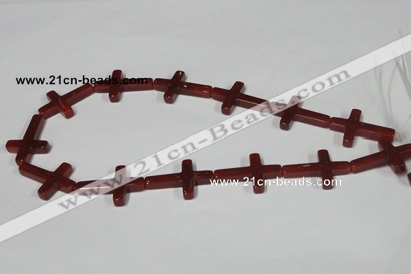 CAA183 15.5 inches 20*30mm cross red agate gemstone beads