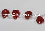 CAA185 Top-drilled 9*13mm flat teardrop red agate gemstone beads