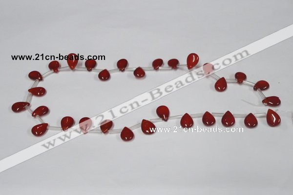 CAA185 Top-drilled 9*13mm flat teardrop red agate gemstone beads