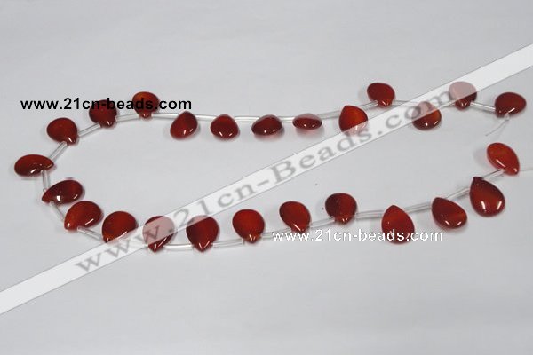 CAA186 Top-drilled 12*16mm flat teardrop red agate gemstone beads