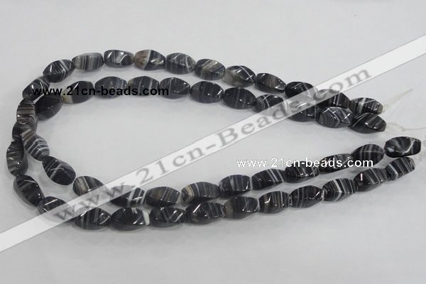 CAA214 15.5 inches 8*16mm twisted rice madagascar agate beads