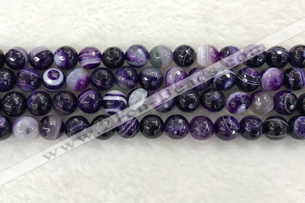 CAA2214 15.5 inches 10mm faceted round banded agate beads