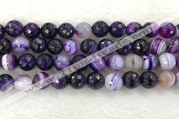 CAA2216 15.5 inches 14mm faceted round banded agate beads