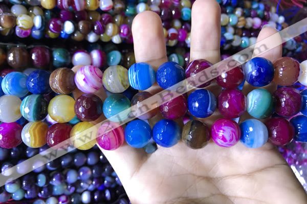 CAA2297 15.5 inches 14mm faceted round banded agate beads