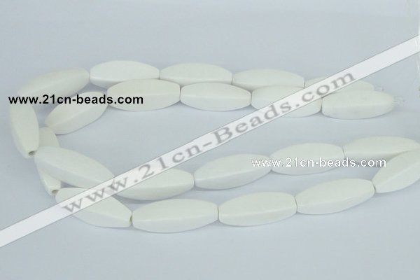 CAA23 15.5 inches 12*35mm faceted rice white agate gemstone beads