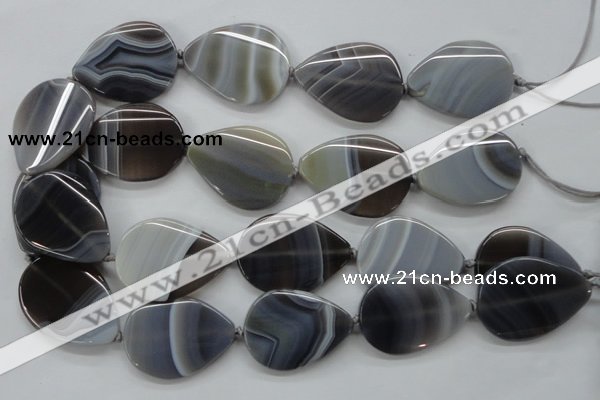 CAA237 15.5 inches 30*40mm flat teardrop grey line agate beads