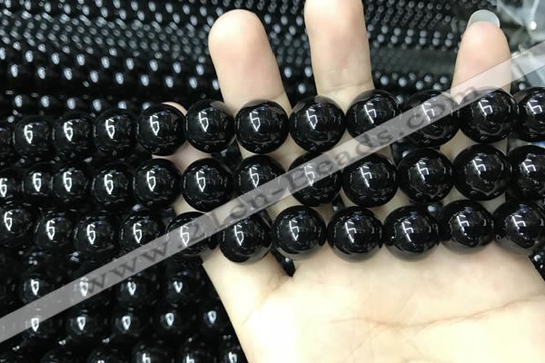 CAA2407 15.5 inches 14mm round black agate beads wholesale