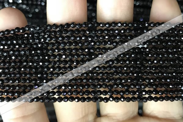 CAA2413 15.5 inches 2mm faceted round black agate beads wholesale