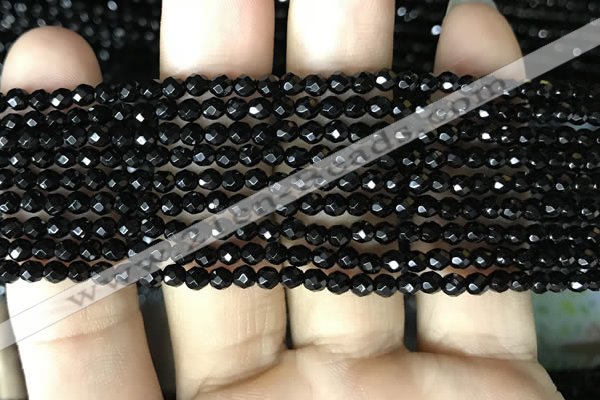 CAA2414 15.5 inches 3mm faceted round black agate beads wholesale